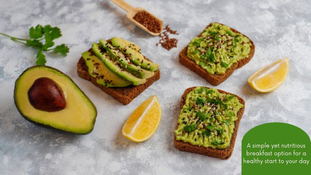 Toast with mashed avocado and hemp seeds on a plate.